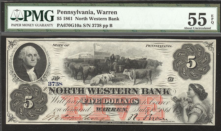 Pennsylvania, Warren, North Western Bank, July 18th, 1861 $5, Ch.AU